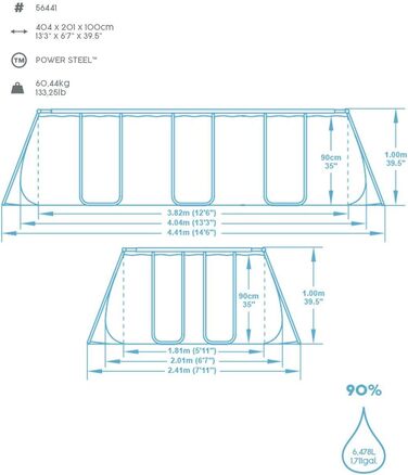 Комплект каркасного басейну Bestway Power Steel Framepool, квадратний, з фільтруючим насосом і захисною драбиною 404 x 201 x 100 см