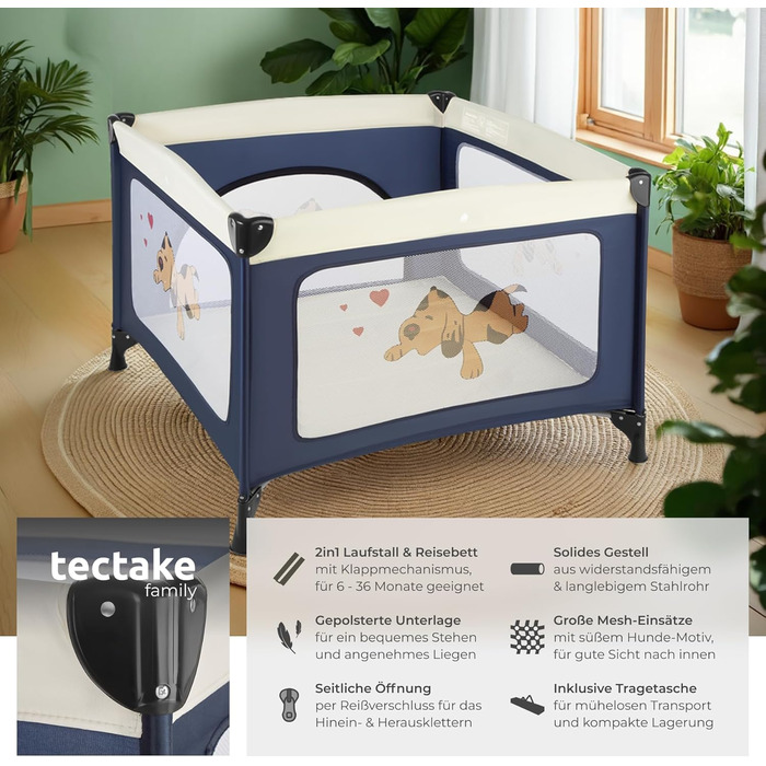 Дитячий портативний ліжечко-ігровий центр Tectake® Navy Blue (з матрацом)