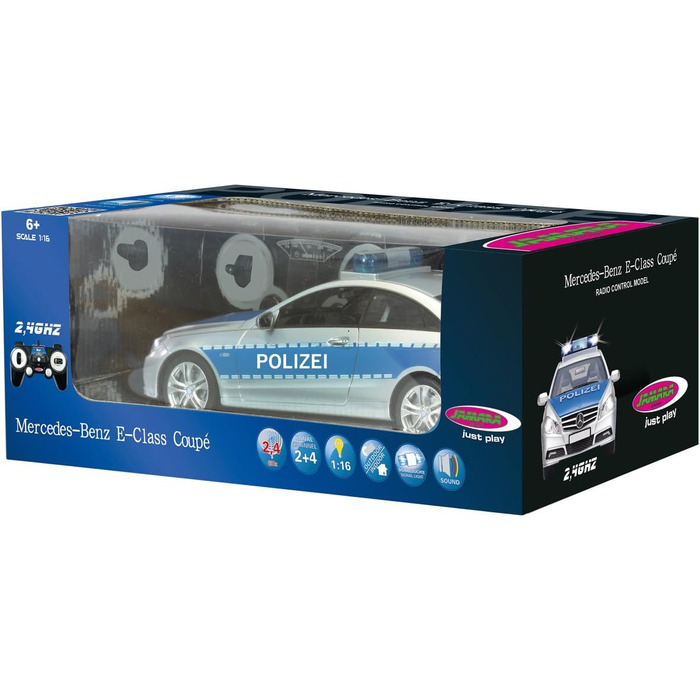 Модель Mercedes-Benz E350 Coupe Polizei 1:16 JAMARA 410023, 2.4GHz, срібно-синій – поліцейська сирена, сигналізація, світлові ефекти