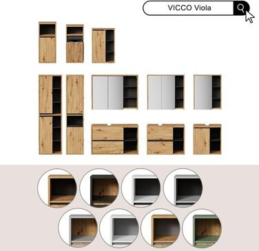 Тумбочка під раковину Vicco Grün/Artisan Viola 100x60x46 см - для ванної кімнати, легке прибирання завдяки настінному монтажу