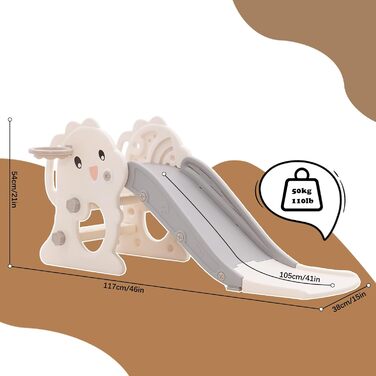 Дитяча гірка складана з баскетбольним кільцем для саду Rutsche 105 см, сіра