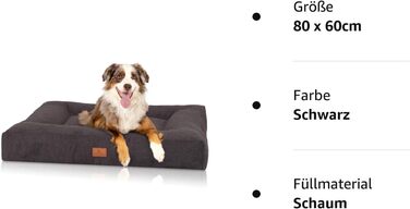 Ортопедична лежанка для собак Sofia XL - подушка для великих, середніх і малих собак - миється (80 х 60 см, чорна)