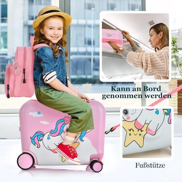 Набір дитячих дорожніх валіз SOARS, візок на колесах, 40 л, 40 л, візок на колесах 30,5 см (12 дюймів), дитячий рюкзак з ручкою та регульованими лямками, багатофункціональний, 47 х 26,5 х (єдиноріг, рожевий)