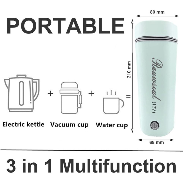 Портативна дорожня кружка 12 В, 350 мл, 80 Вт, нержавіюча сталь, нагрівається до 98C, автоматичне вимкнення, керування однією клавішею