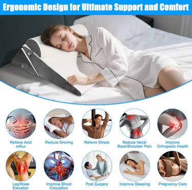 Регульована кліновидна подушка для ліжка та дивана, ортопедична подушка від рефлюксу та хропіння, підтримка спини та ніг, пінополіуретан