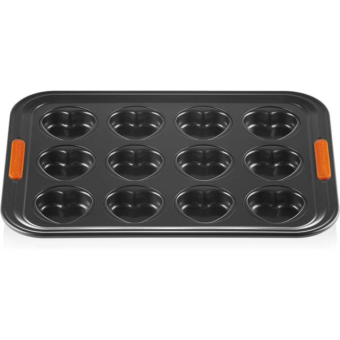 Форма для випічки LE CREUSET антипригарна, для 12 кексів (діаметр 7 см), стійка до кислотного тіста, з вуглецевої сталі, антрацит/помаранчевий