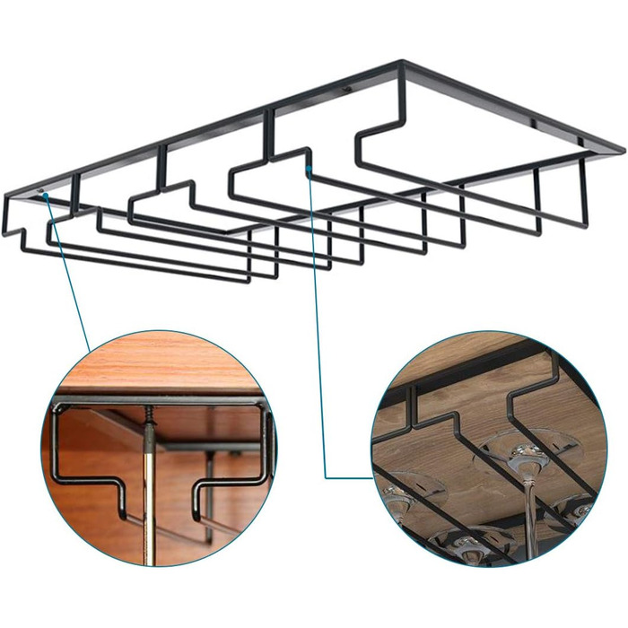 Тримач для винних келихів TentHome для підвішування, 4 ряди, в т.ч. шурупи для бару, дому, кафе, кухні