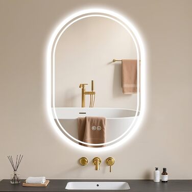 LED дзеркало для ванної кімнати Badspiegel з підсвічуванням, антизапар, сенсорне керування, регулювання яскравості, 3 кольори світла, овальне, 50x70 см