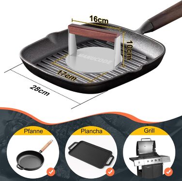 Пресс для смаження бургера з нержавіючої сталі, 17 см, 1000 г, Burger Smasher, Fleischbeschwerer для стейків