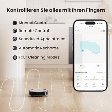 Робот-пилосос LEFANT M310, робот-пилосос 4500 Па з точною навігацією на відстані, 150 хвилин, фільтр HEPA, робот-пилосос Wi-Fi, додаток/Alexa, ідеально підходить для шерсті домашніх тварин, килимів, твердої підлоги сірого кольору