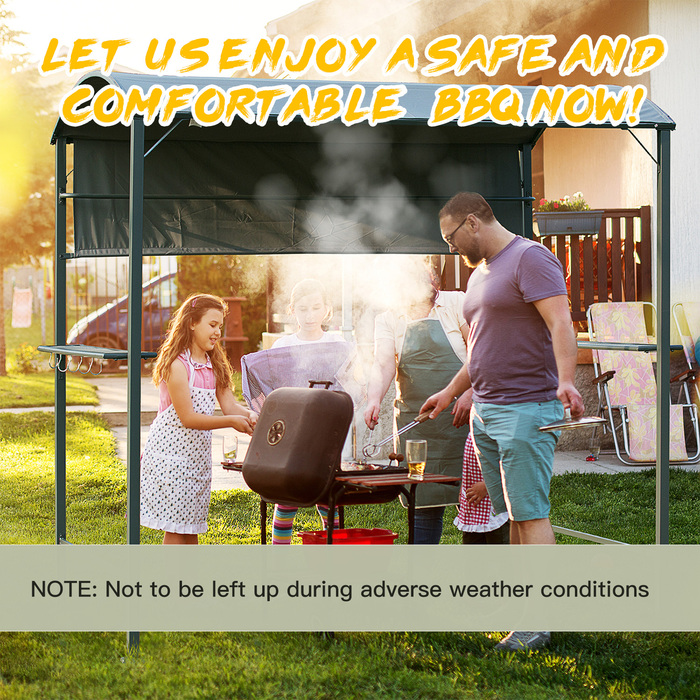 Outsunny BBQ Альтанка барбекю з вогнезахисним дахом, 2 полиці, чорний поліестер, 218x138x216 см, ідеально підходить для саду та патіо