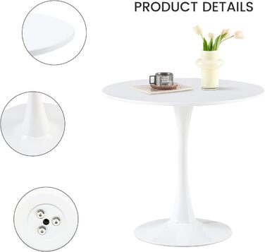 Сучасний круглий обідній стіл скандинавського стилю, діаметр 80 см, білий