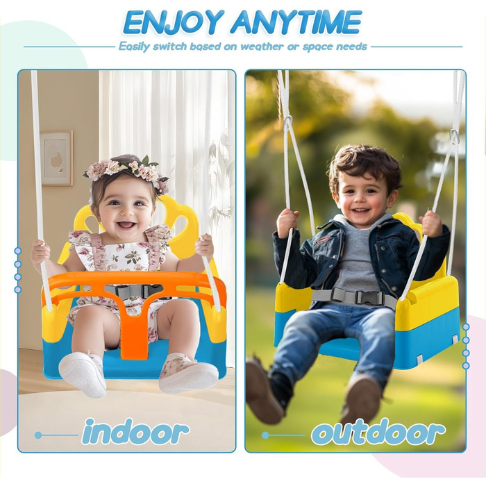 Дитяча гойдалка-шезлонґ 3-в-1 для дому та вулиці з металевим каркасом, для дітей від 6 місяців до 10 років (Жовта)