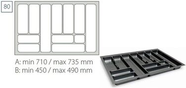 Вставка для столових приладів висувний ящик для столових приладів Comfort Universal / / Розмір 810-835 мм / сріблясто-сірий (для висувних ящиків 80-х років)