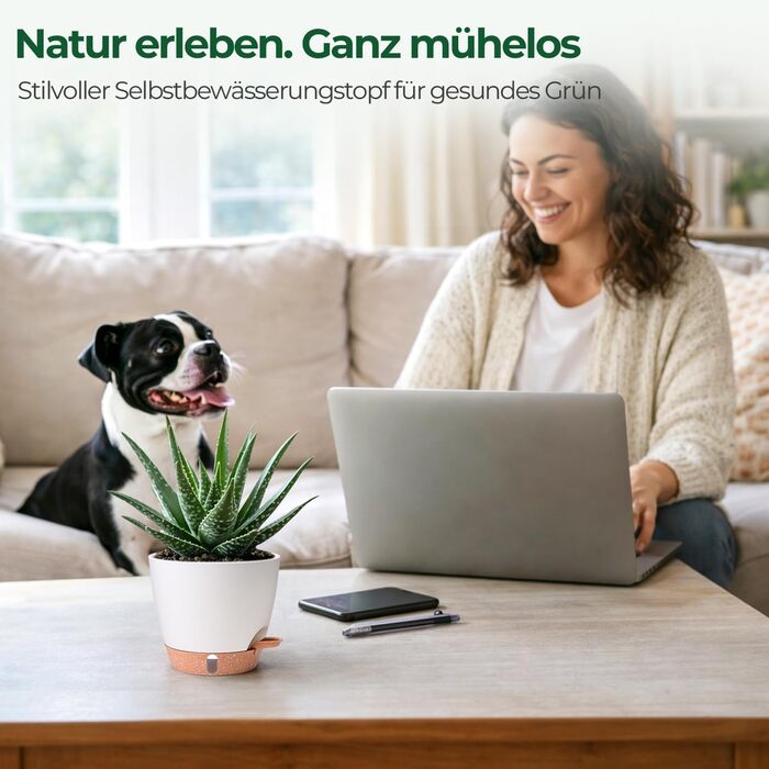 Набір з 4 самополивних горщиків для квітів T4U з індикатором рівня води, легкий у догляді, великий розмір (15 см, білий)