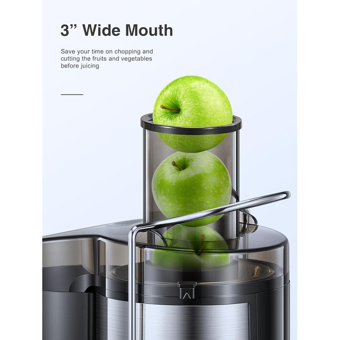 Відцентровий соковитискач QCen з широким завантажувальним отвором 8 см, нержавіюча сталь, BPA-free, 800W, для фруктів та овочів
