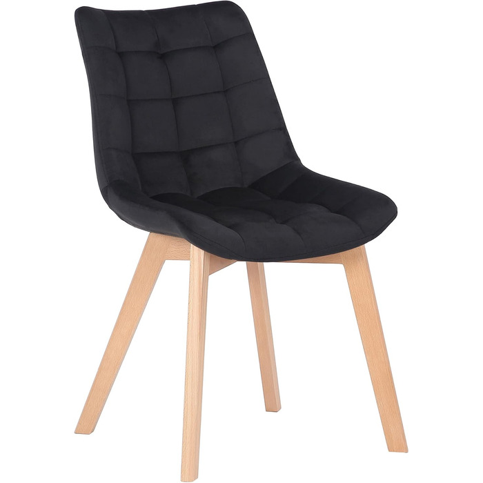 Набір з 2-х обідніх стільців Passaic з велюру, ергономічно м'яко оббиті та з прострочкою, з захистом для підлоги, витримують до 150 кг, колір: чорний