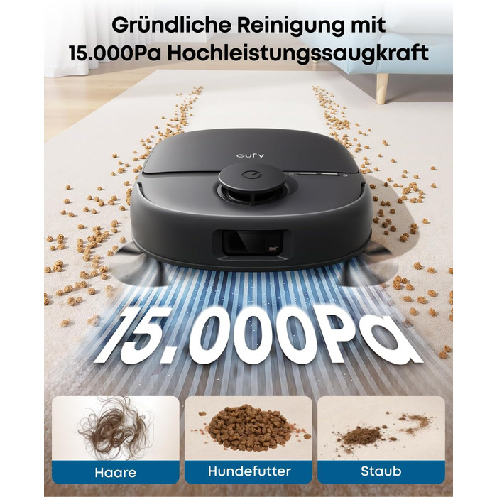 Робот-пилосос Eufy C28 з функцією миття підлоги, HydroJet самоочисний валик, потужність 15000Pa, 5-в-1 Omni-станція, антизаплутувальна щітка, розпізнавання перешкод за допомогою ШІ