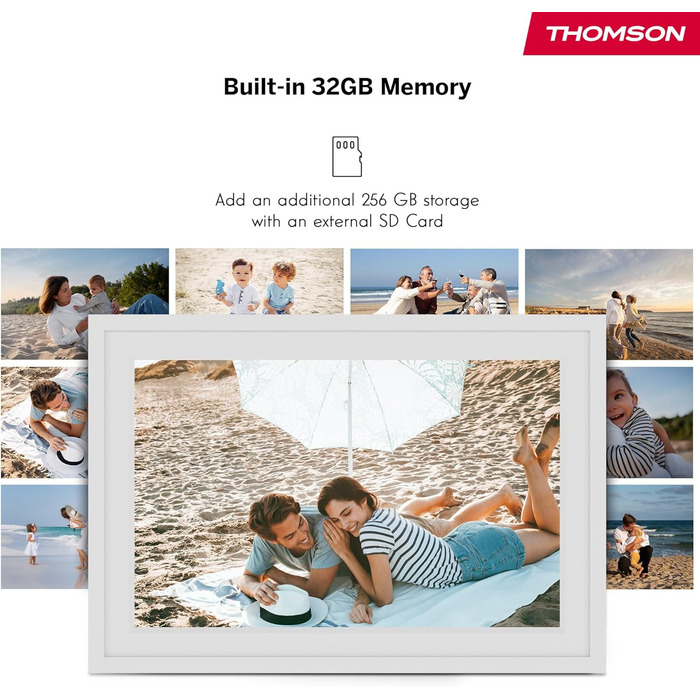 Фоторама Thomson Fotorahmen 10 дюймів: IPS FHD, сенсорний екран, 32 ГБ, Wi-Fi, для iOS/Android (біла)