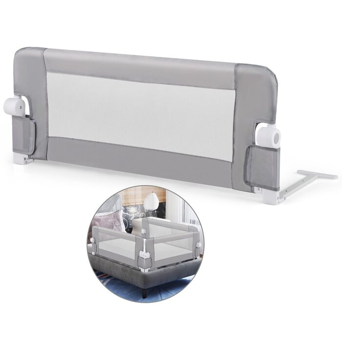 Бортик для ліжка COSTWAY складаний, захисний бар'єр для дитячого ліжка та батьківського ліжка 105x42 см (Сірий)