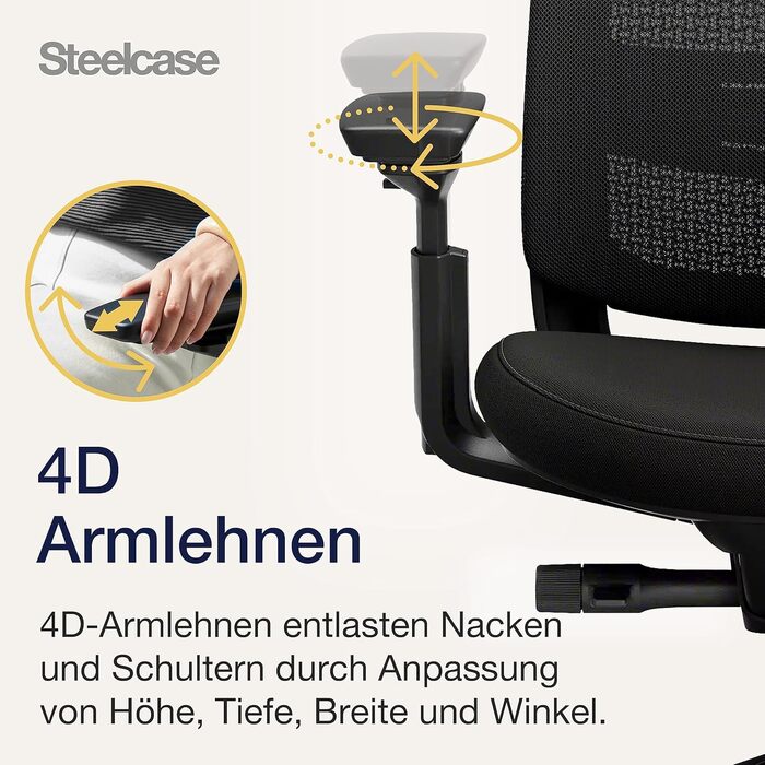 Ергономічне офісне крісло Steelcase Series 2 з LiveBack, 4D підлокітниками, підголівником (Onyx Black)