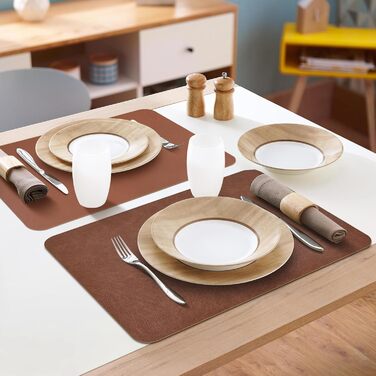 Набори підстав під тарілки з PU-шкіри, 40x30 см, 6 шт, коричневі. Водостійкі, легко миються, для дому, на кухню, на природу.