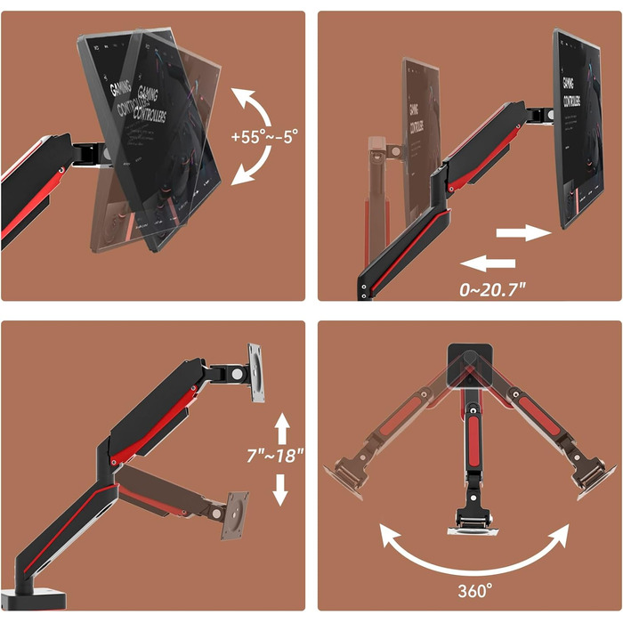Тримач для монітора HILLPORT A9B, 17-49 дюймів, до 20 кг, VESA 75/100 мм, чорний