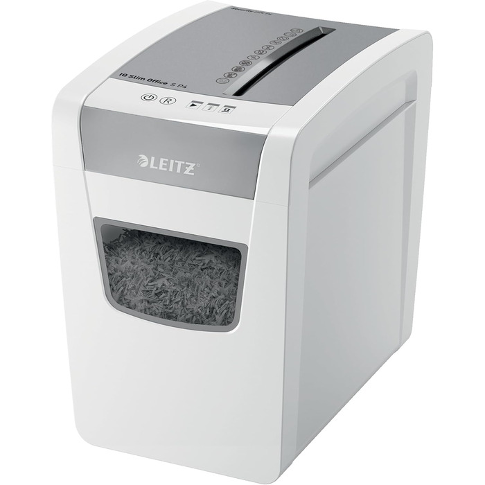 Шредер Leitz IQ Office S Slim: безпечне знищення документів, P4, 12 листів, тихий, 23L, білий