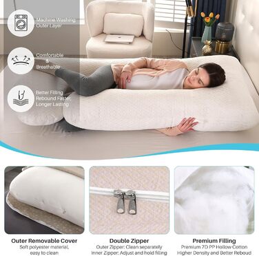 Подушка для вагітних GKXLH - J-подібна подушка для підтримки спини, живота та стегон, для комфортного сну, знімний чохол