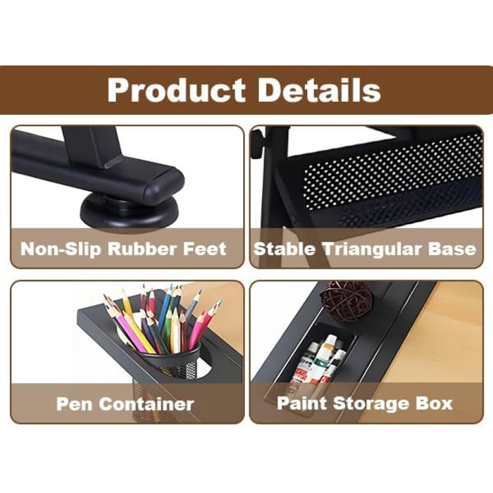 Регульований стіл для малювання, мольберт для художників, стіл для малювання з нахиленою поверхнею 0-80°, стіл для творчості з ящиками для дітей та дорослих
