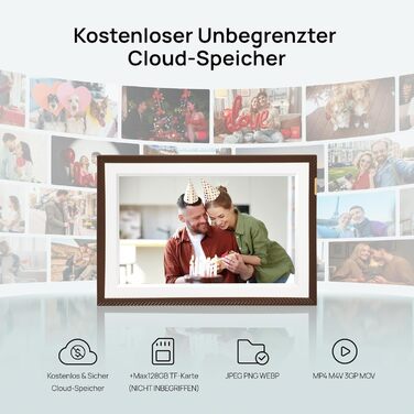 Цифровий фоторамка ARZOPA 15.6 дюймів з безлімітним хмарним сховищем, віддаленою передачею фото та відео, FHD сенсорним екраном. Ідеальний подарунок! Модель D15 (Коричневий)