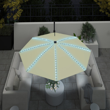 Outsunny Alu Centilever Parasol LED Solar Ø300 см регульована по висоті парасолька з кривошипною підставкою UV50+ Водовідштовхувальний ринок Обертовий ринок на 360° Нахилена садова парасолька Сонцезахисний захист для саду Балкон Темно-сірий