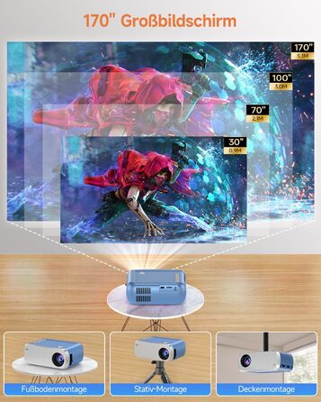 Mini Beamer Bluetooth WiFi: Портативний проєктор 1080P для телефону iPhone/Android, домашній/зовнішній, сумісний з USB/HDMI/Fire Stick/PS5