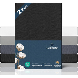 Простирадло BARBONS Premium Fitted Sheet 160x200 см сертифіковане Oeko-TEX, 100 бавовняне простирадло, простирадло з трикотажу, простирадло, простирадло до 25 см висота матраца (чорний - 160x200 2 шт. ) Простирадло приталене 160x200 см (2 шт. ) Чорний