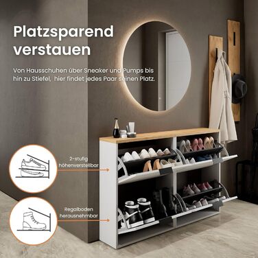 Взуттєва шафа Planetmöbel, вузька, з 6 полицями, 60 x 23 x 118 см, біло-сіра