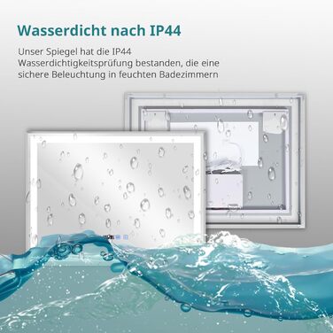 Дзеркало для ванної кімнати YOURLITE з LED-підсвічуванням 100x60 см, сенсорне управління, годинник, антизапар, 3 кольори світла, регулювання яскравості, функція пам'яті, білий (срібло)