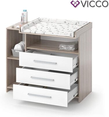 Комод-гойдалка Vicco Oskar з приставкою для гойдання, білий/сонома/сонома, 113 x 100 см