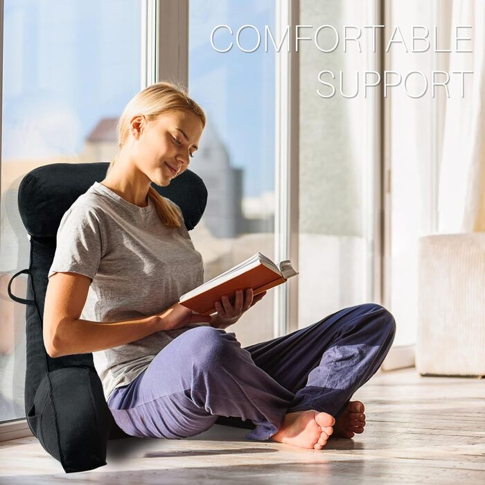 М'яке крісло-мішок для читання з велюру, для дорослих, з підтримкою спини та підлокітниками, з кишенею та знімним чохлом (Кофе, Чорний)