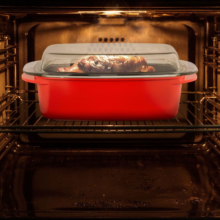 Каструля для тушкування Relaxdays з кришкою, червона