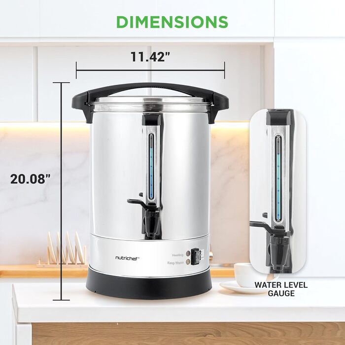 NutriChef Електричний автоклав та дозатор гарячої води 13л – нержавіюча сталь, безпечний кришка, краник без підтікання | Функція підігріву для глінтвейну, чаю, кави | Для комерційного та приватного використання | 1100W, компактний пристрій 13 літрів