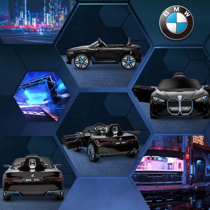 Дитячий електромобіль HOMCOM BMW з пультом, фарами, MP3, ременем безпеки, 3-5 км/год, чорний, для дітей 3-5 років