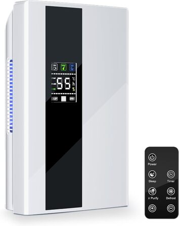 Електричний осушувач повітря 2200 мл з пульт дистанційного керування та LED дисплеєм, тихий (＜30dB), автовимкнення, таймер 24 год, режим сну для спальні, ванної кімнати, підвалу до 25㎡