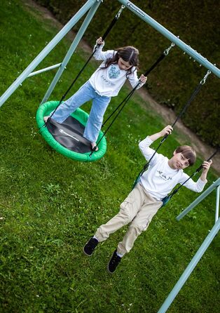 Гойдалка-гніздо для саду HyperMotion Storchennest з А-рамою, 2 місця, 150 кг, зелено-сіра (HYP1)