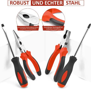 Набір інструментів Sundpey 148 предметів у кейсі: універсальний набір для дому з викруткою-тріскачкою, шестигранниками, плоскогубцями та тестером напруги для чоловіків і жінок (червоний)