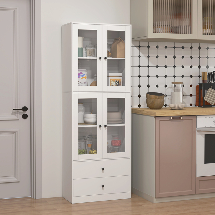 Шафа-кухонна з висувними ящиками та скляними дверцятами, з меламіновою поверхнею, білого кольору
