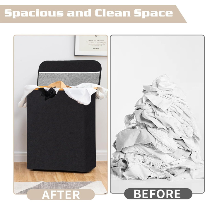 Кошик для білизни BRIAN & DANY з 3 відділеннями та кришкою, 145л, чорний