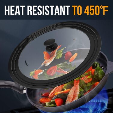 Універсальна скляна кришка для каструль та сковорід Walfos (33, 36, 38 см) з силіконовим обідком, термостійка, чорна