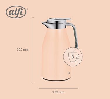 Термос Alfi SKYLINE 1.0л, пастельний колір, нержавіюча сталь, з термоізоляцією, гігієнічний вкладиш з термостійкого скла, поворотний замок з кнопкою, ергономічна ручка, для кави та чаю, BPA-free (1000 мл, Pastel Apricot Mat)