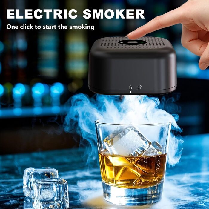 Набір для копчення коктейлів та віскі (електричний) з 4 дерев'яними стружками, аксесуар для віскі, бурбону, кави, м'яса та горіхів