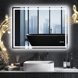 Дзеркало для ванної кімнати зі світлодіодним підсвічуванням 50x70 см, дзеркало з сенсорним вимикачем, Bluetooth (80x60 см)
